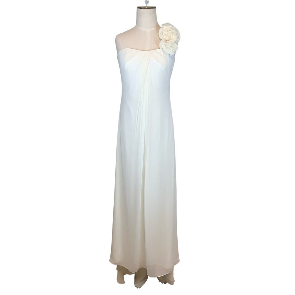 Galina Ivory Crepe Strappy One Shoulder Wedding Dress Gown Women's Size 4 NWT